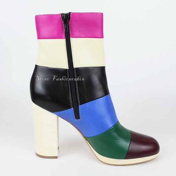 New VALENTINO GARAVANI Colorblock Stripe Leather Ankle Boots - Events, Party - Picture 7 of 16